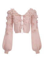 Haut En Mohair Melangé En Crochet À Fleurs À Lacet - Beige Rosé