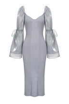 Vestido de Punto Reflectante con Manga Desmontable de Organza - Gris Ópalo