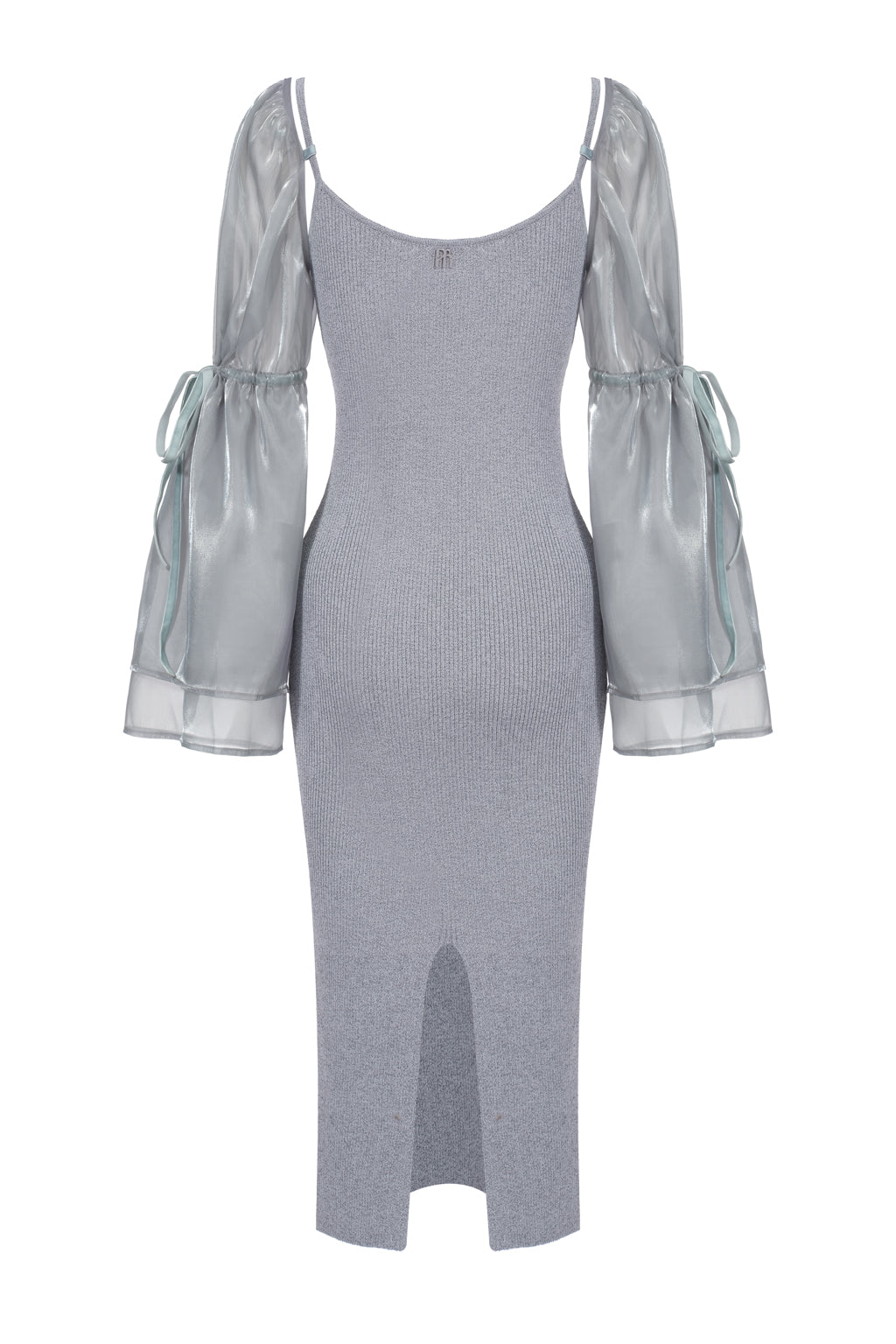 Vestido de Punto Reflectante con Manga Desmontable de Organza - Gris Ópalo
