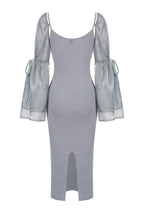 Vestido de Punto Reflectante con Manga Desmontable de Organza - Gris Ópalo