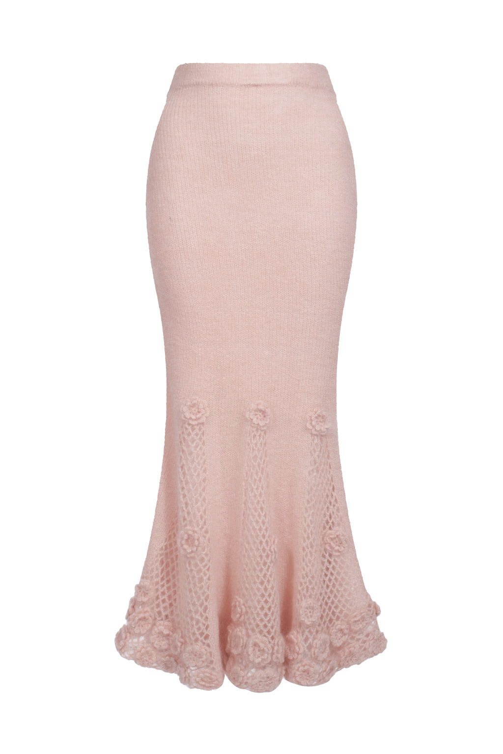 Crochet Floral Mohair Blend Maxi Skirt - Rose Beige