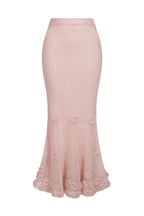 Crochet Floral Mohair Blend Maxi Skirt - Rose Beige