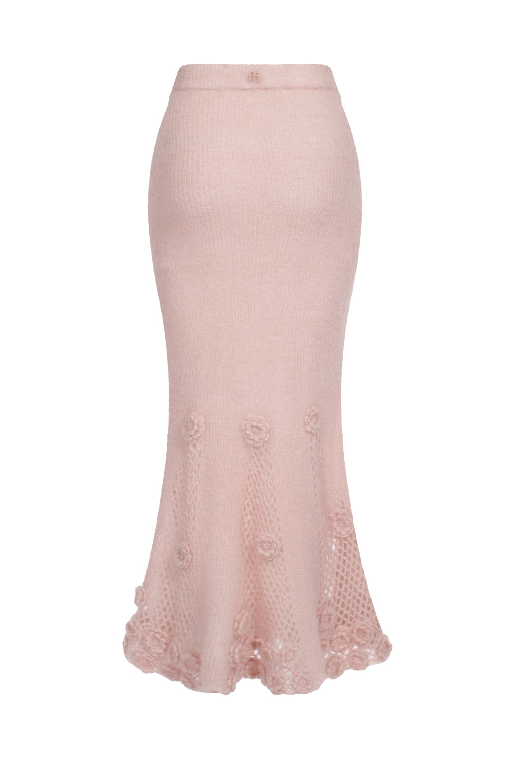 Crochet Floral Mohair Blend Maxi Skirt - Rose Beige