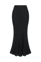 Falda Larga de Mohair Mezclado de Ganchillo con Flores - Negro