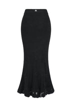 Falda Larga de Mohair Mezclado de Ganchillo con Flores - Negro