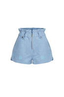 High Waisted Denim Shorts With Embroidery - Light Blue