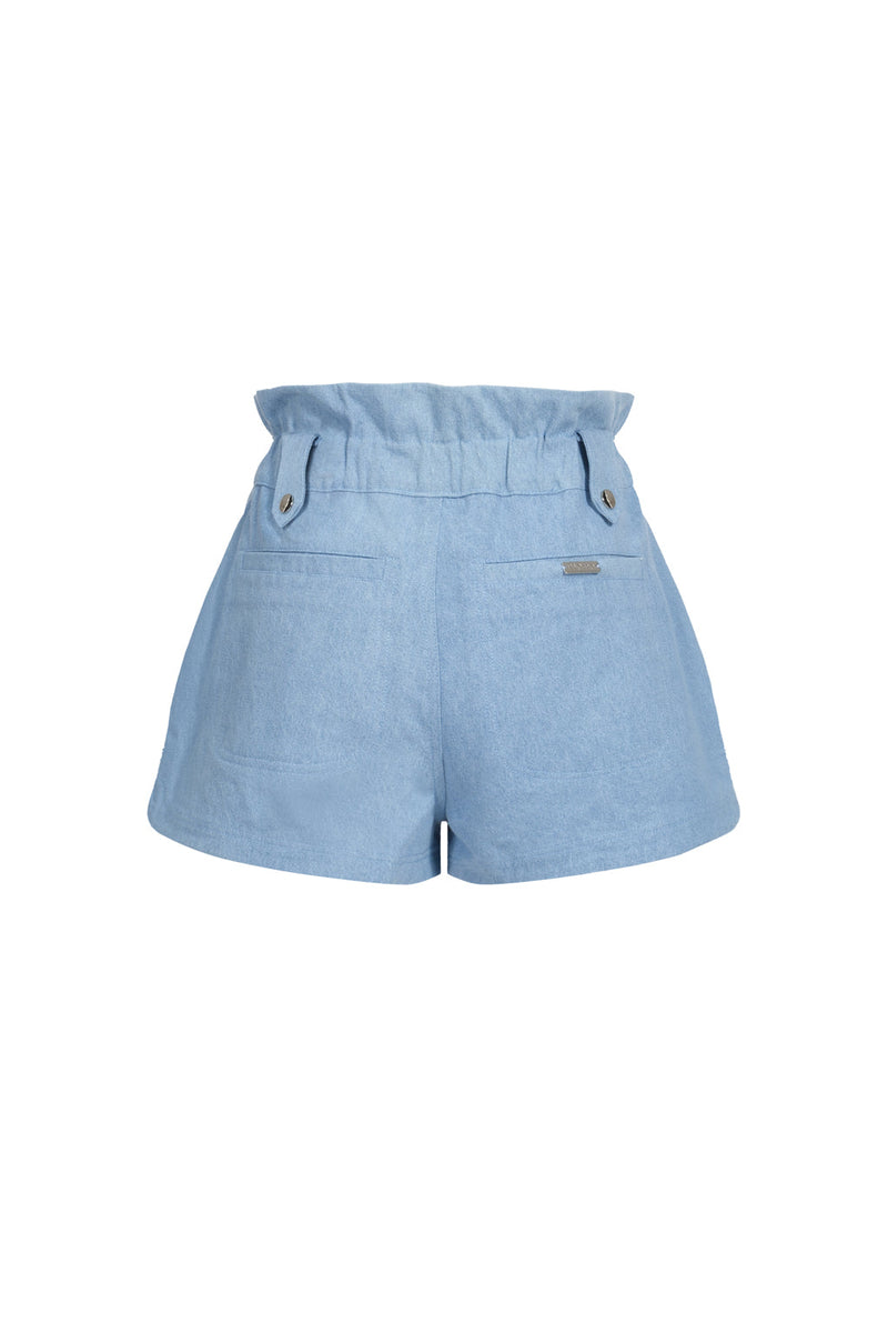 High Waisted Denim Shorts With Embroidery - Light Blue
