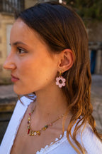 Pink Glittery Flower Earrings