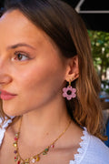Pink Glittery Flower Earrings