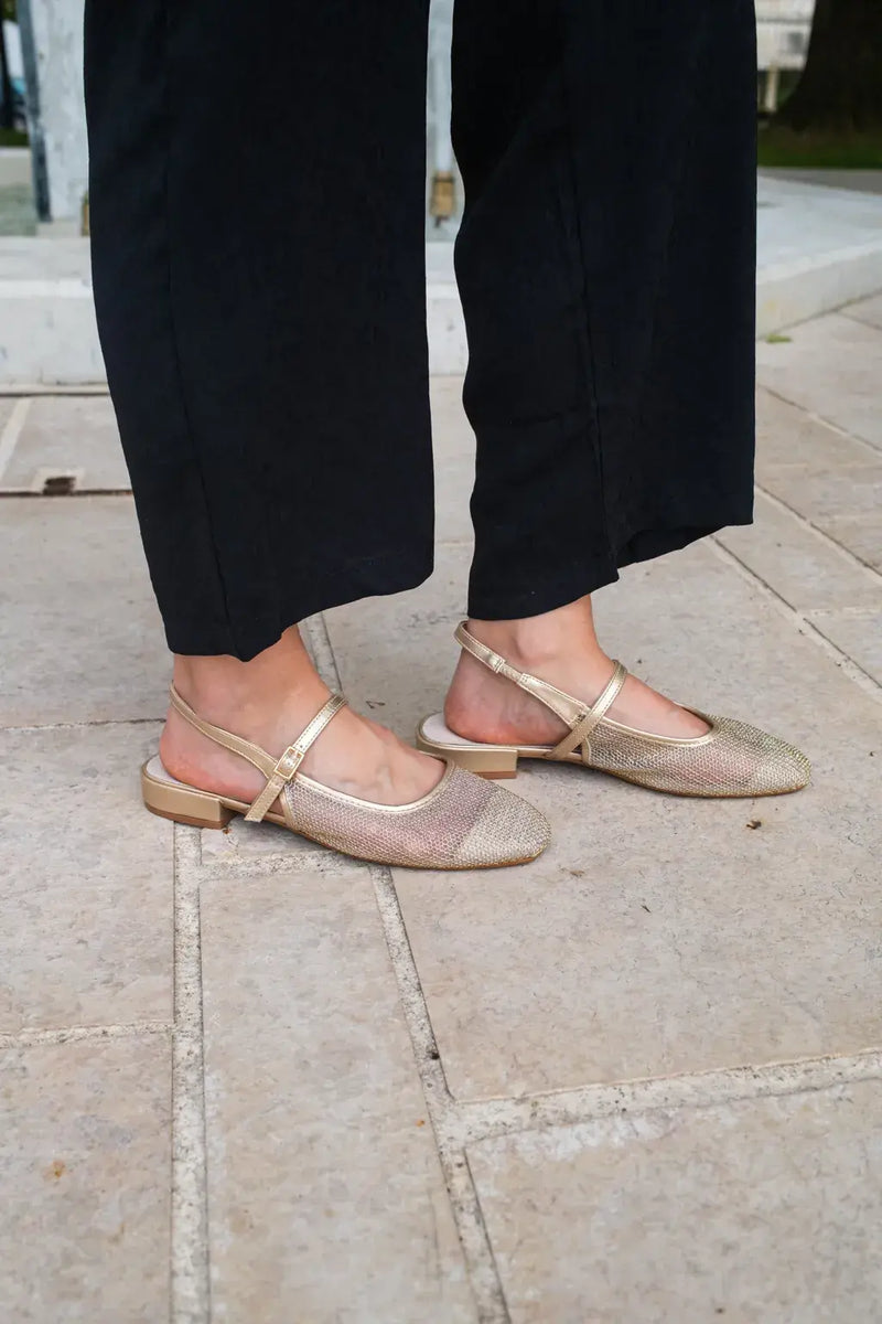 Ballerines Slingback Résille Dorée