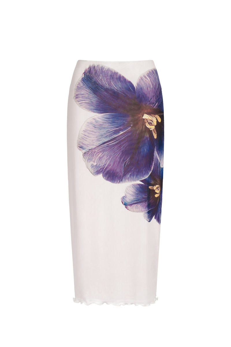 Jupe midi en tulle imprimée orchidée