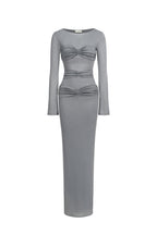 Long Tulle Dress With Sequins And Ruffles - Grey