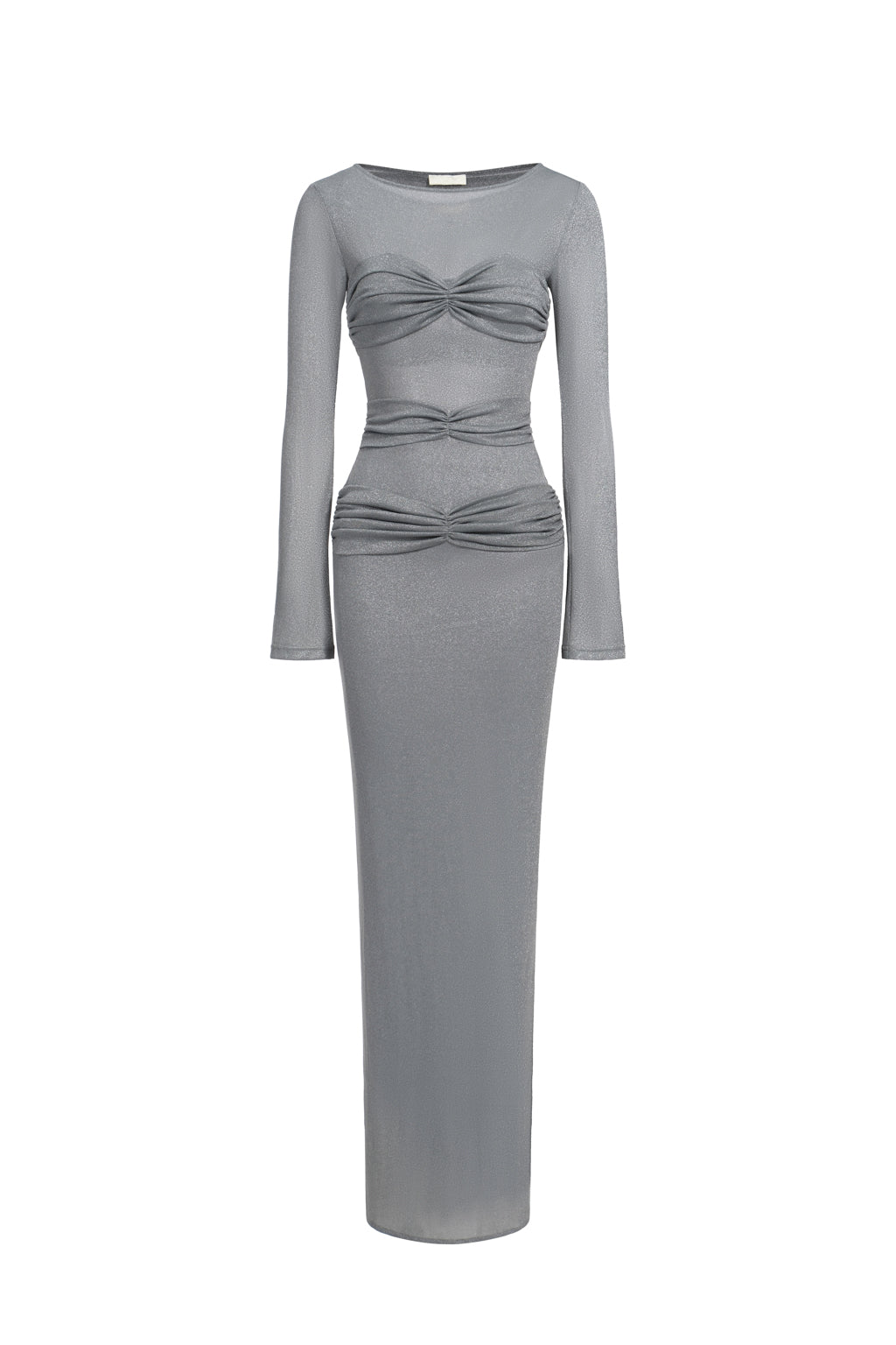 Long Tulle Dress With Sequins And Ruffles - Grey