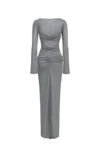 Long Tulle Dress With Sequins And Ruffles - Grey