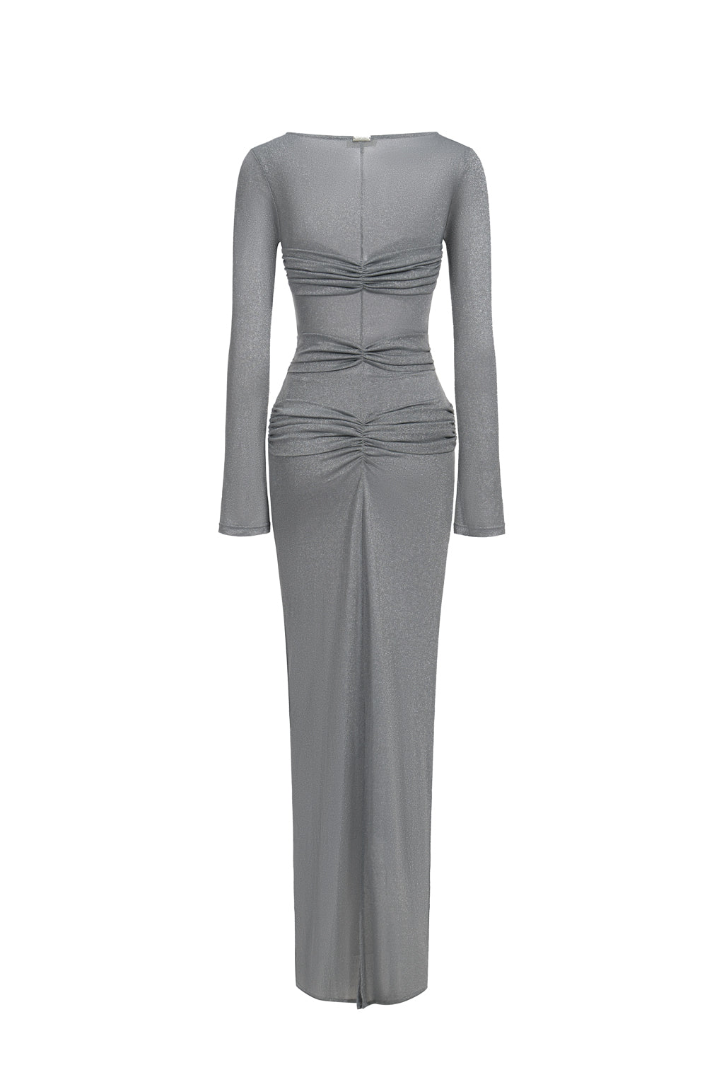 Long Tulle Dress With Sequins And Ruffles - Grey