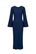 Abito in Lana Mista con Schiena Scoperta a Quadri - Blu Navy