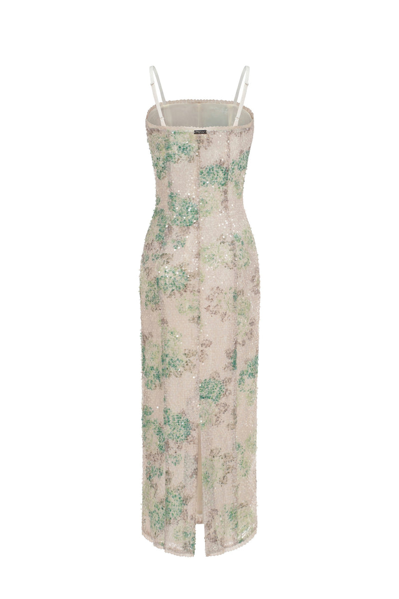 Robe À Sequins Et À Imprimé - Feuilles