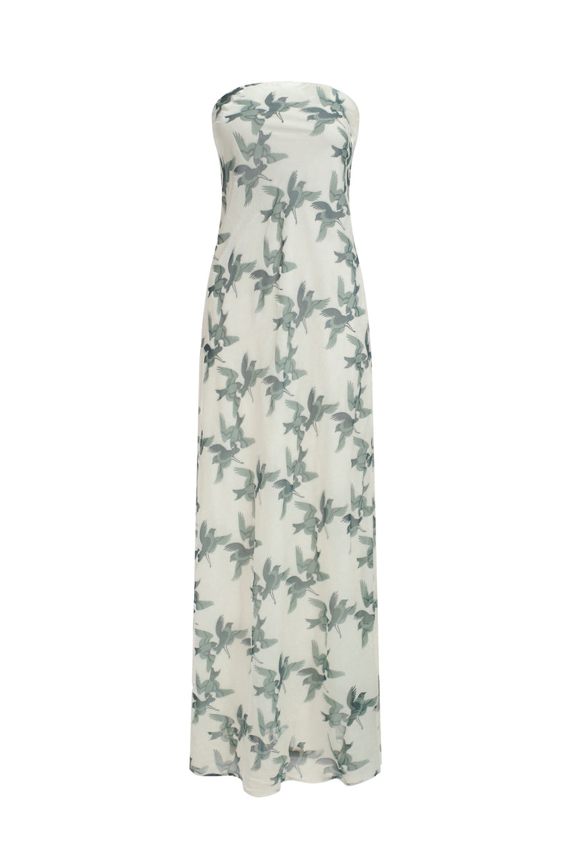 Robe Bustier En Velours Dévoré À Drapé - Oiseaux