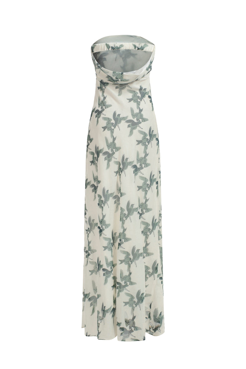 Robe Bustier En Velours Dévoré À Drapé - Oiseaux