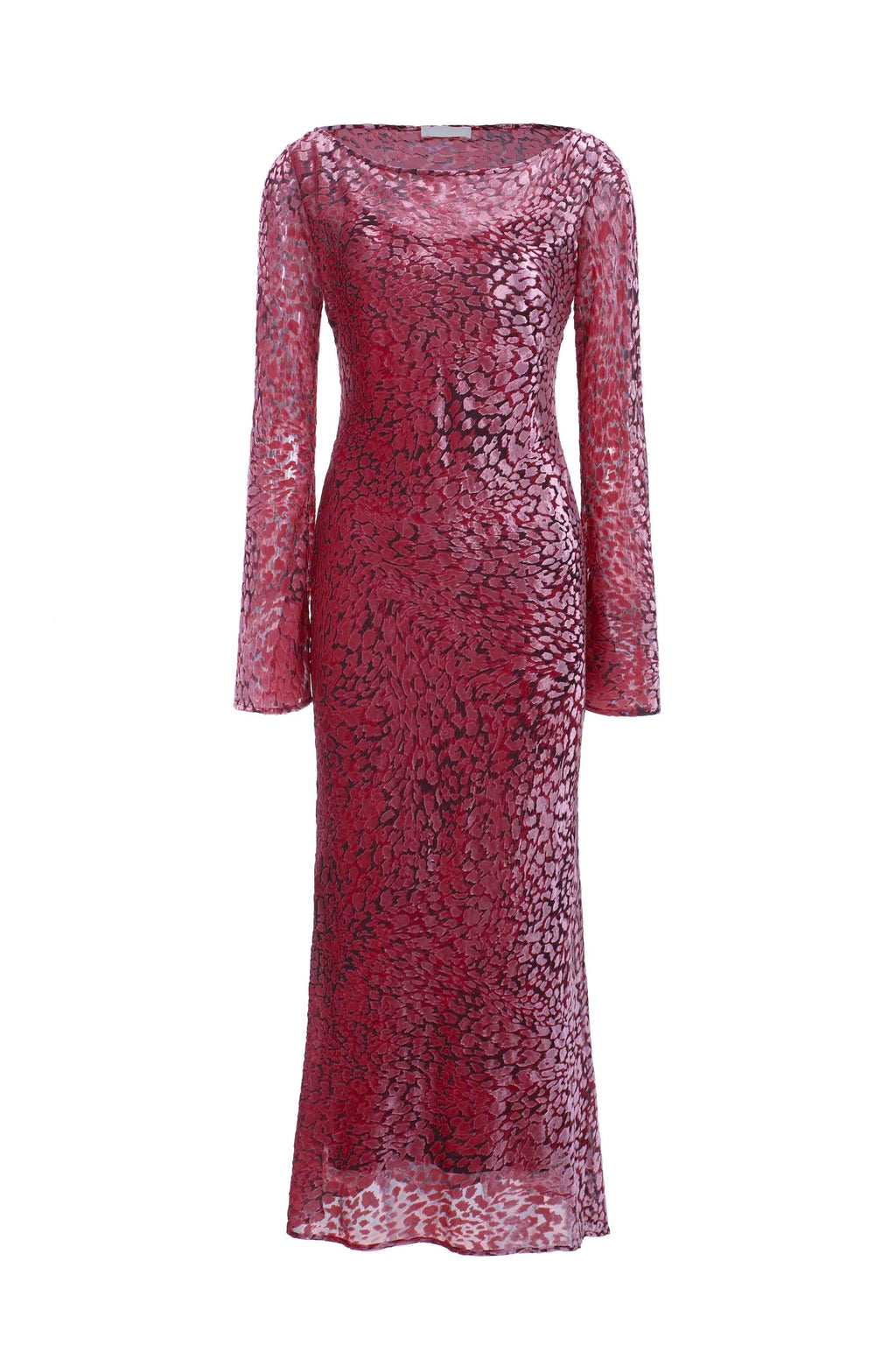 Vestido Largo de Terciopelo Devorado de Leopardo con Forro - Rosa