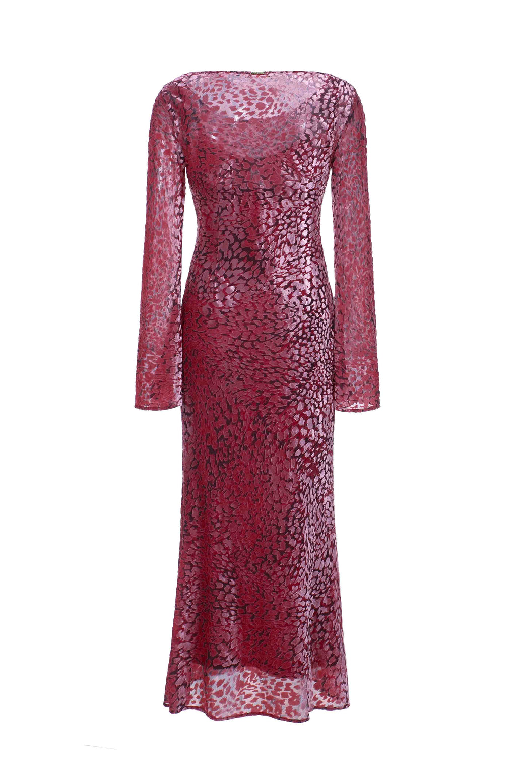 Vestido Largo de Terciopelo Devorado de Leopardo con Forro - Rosa
