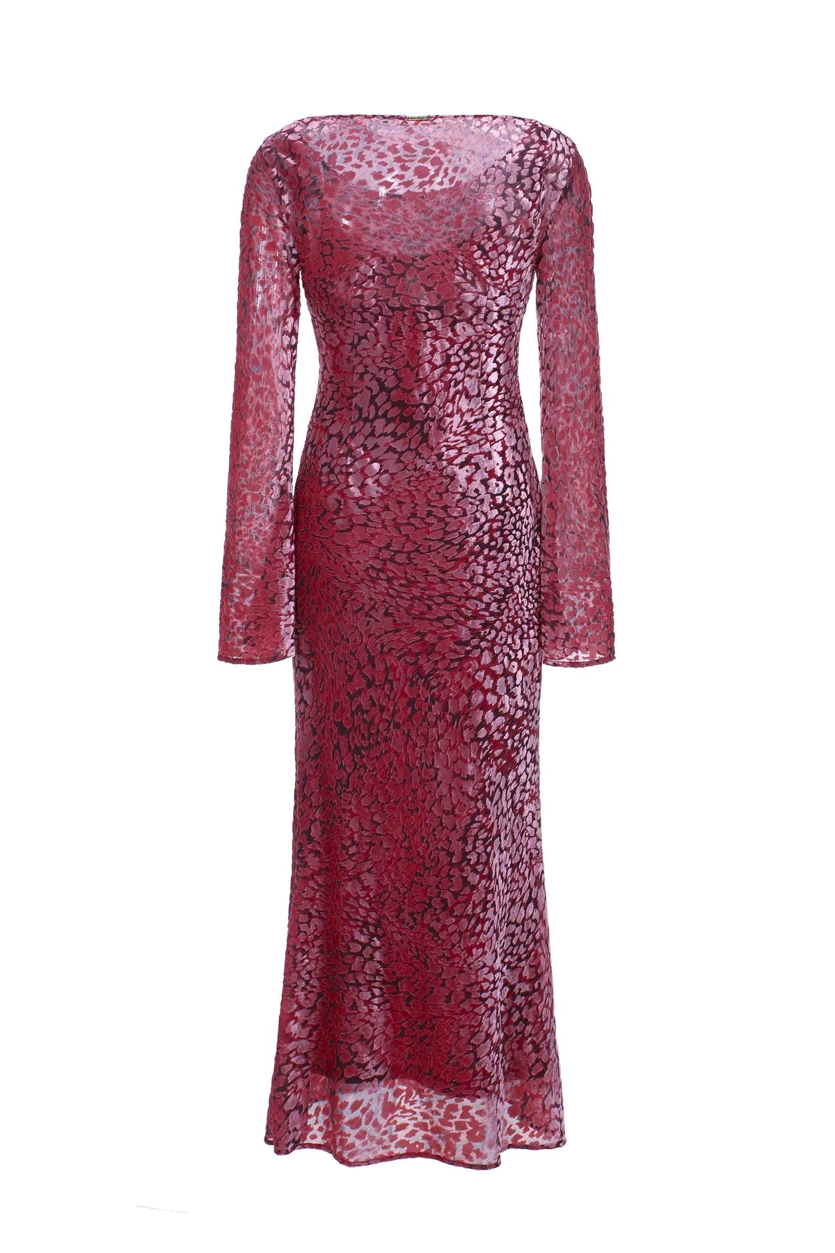 Vestido Largo de Terciopelo Devorado de Leopardo con Forro - Rosa