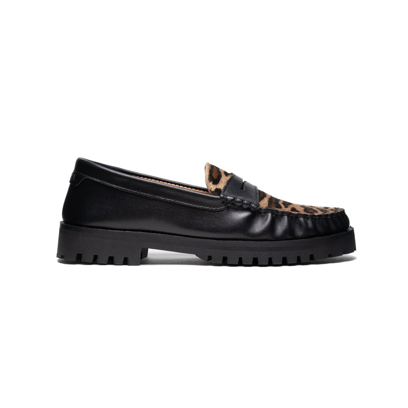 Black & Animal Print Penny Chunky Loafer - Lachoix