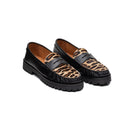 Black & Animal Print Penny Chunky Loafer - Lachoix