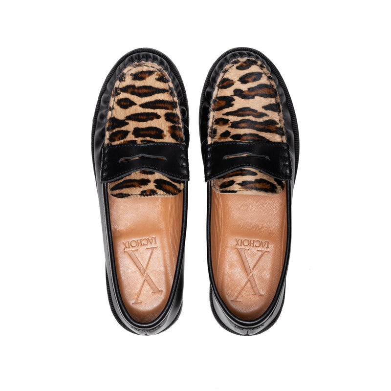 Black & Animal Print Penny Chunky Loafer - Lachoix