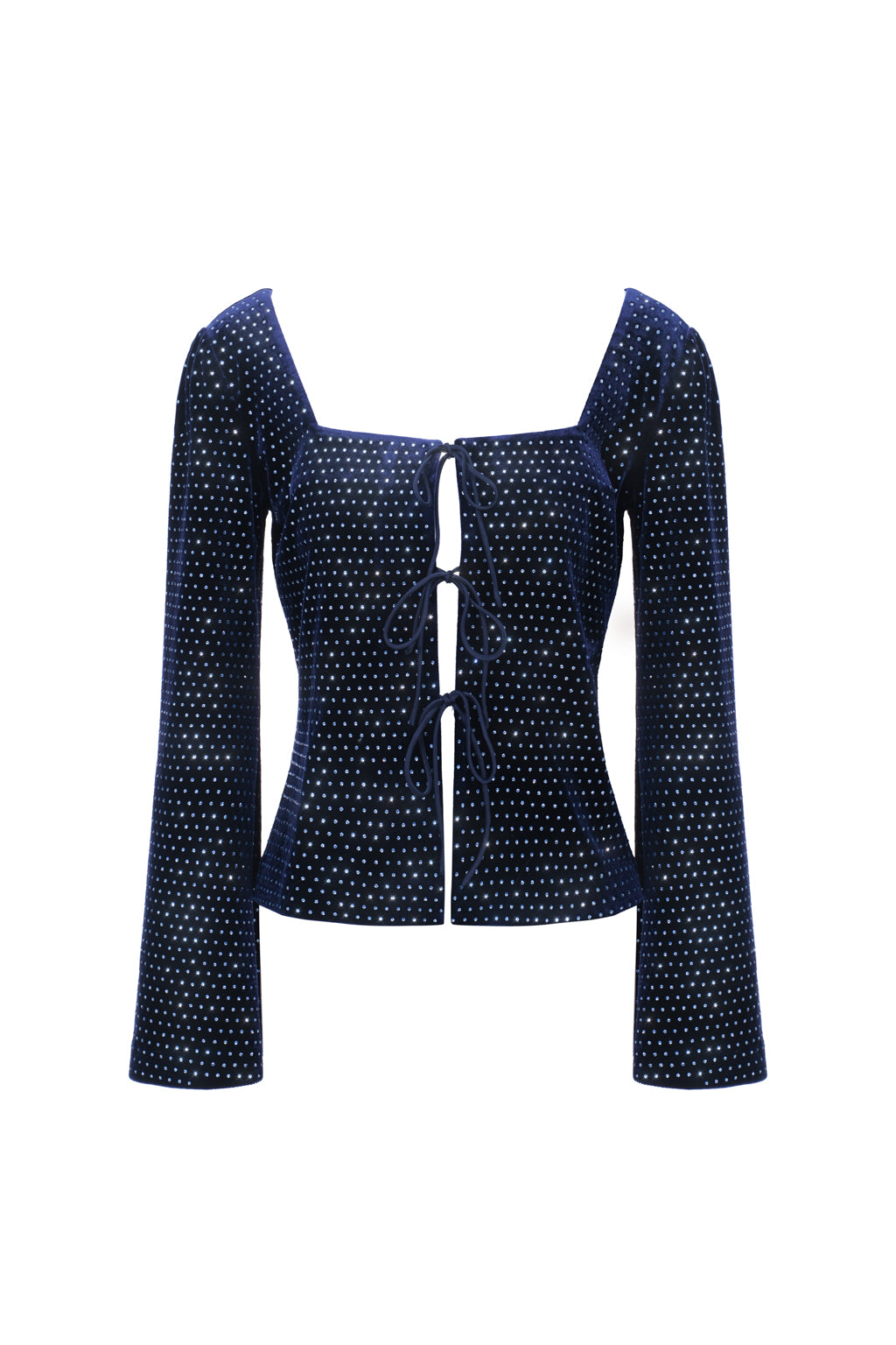 Lace-up velvet top with crystals - palace blue