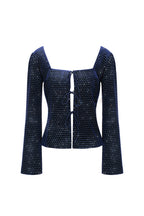 Lace-up velvet top with crystals - palace blue