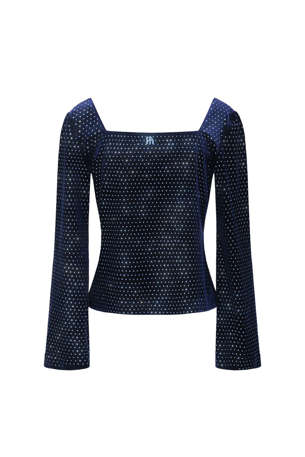Lace-up velvet top with crystals - palace blue
