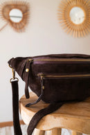 Sac Banane En Cuir Velours - Hunter Chocolat