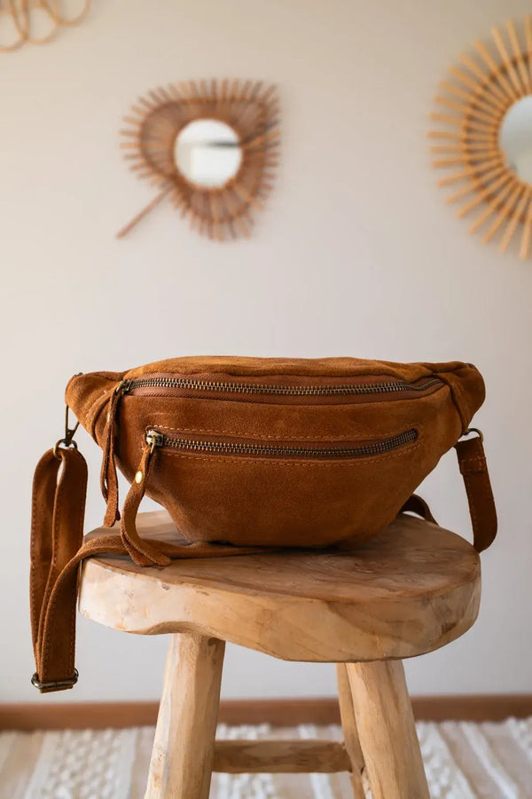 Riñonera De Piel Terciopelo - Hunter Dark Camel