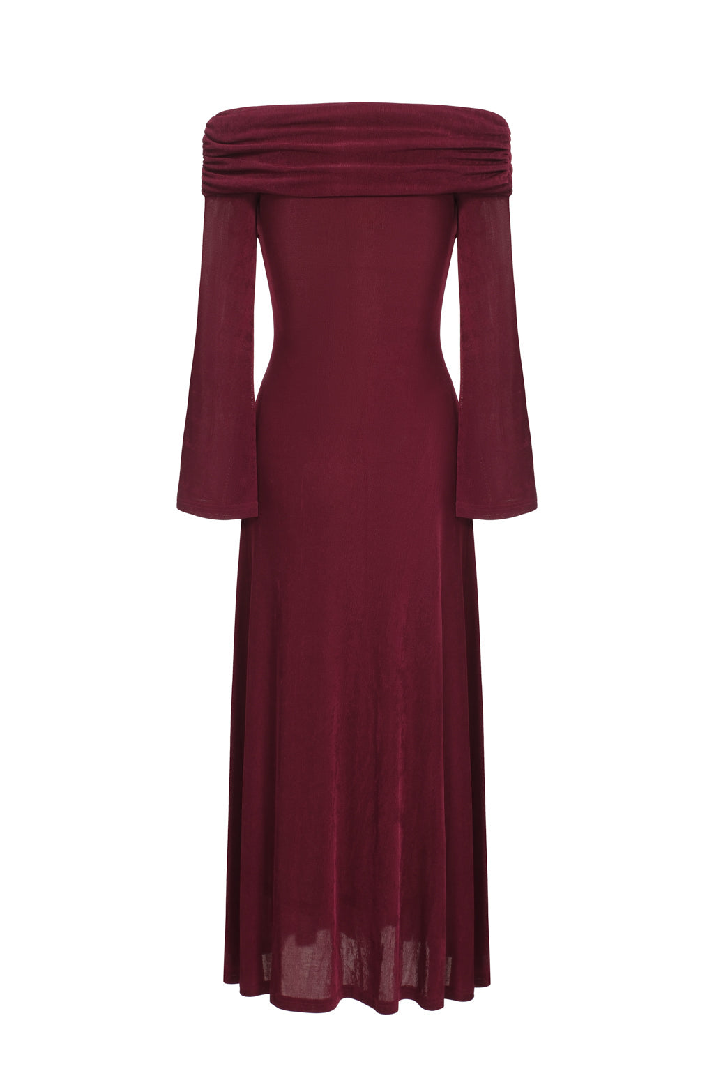 Draped Off-the-Shoulder Dress with Orchid Brooch - Fuchsia