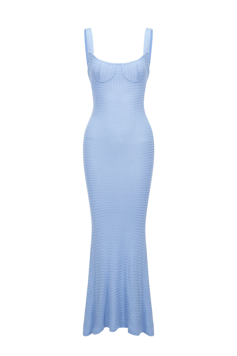 Halterneck Knitted Dress - Blue