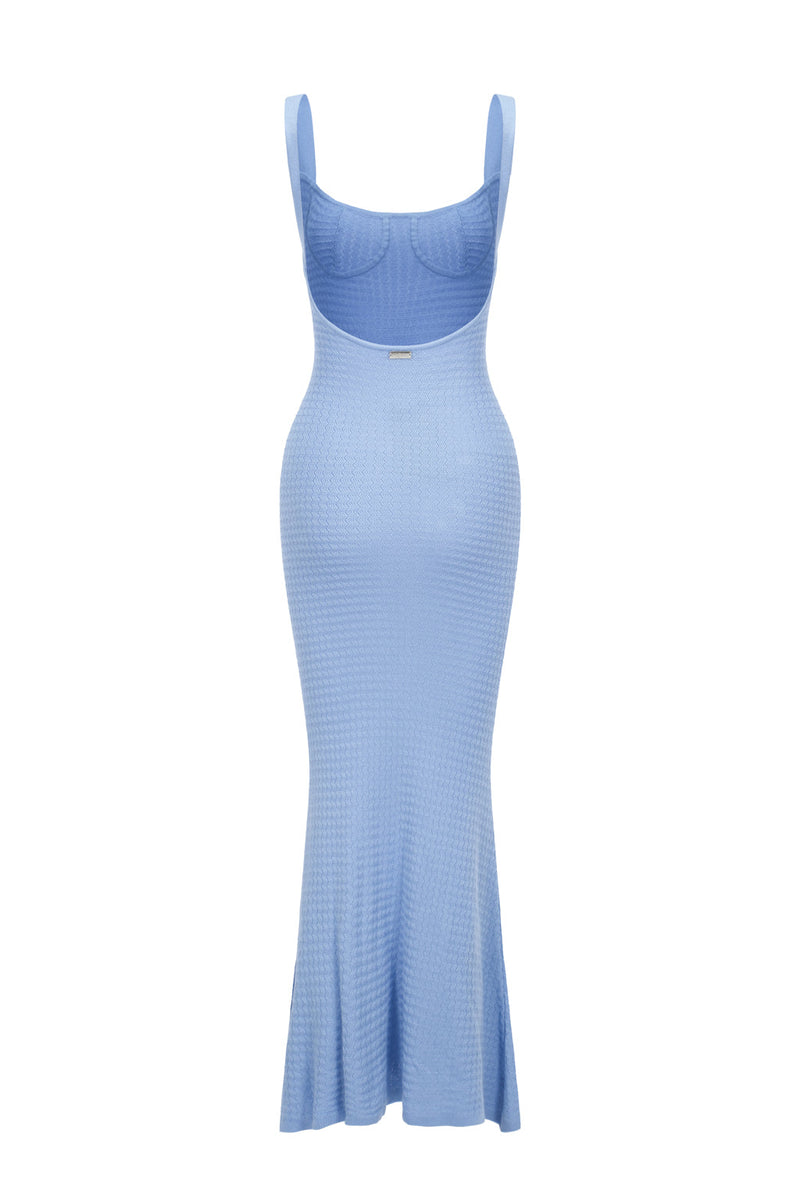 Halterneck Knitted Dress - Blue
