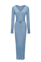 Shimmer Ribbed Knit Maxi Dress - Blue