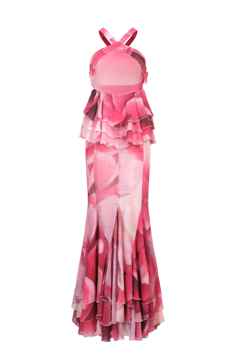 Robe Longue À Volants - Imprimé Fleuri