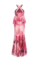 Robe Longue À Volants - Imprimé Fleuri