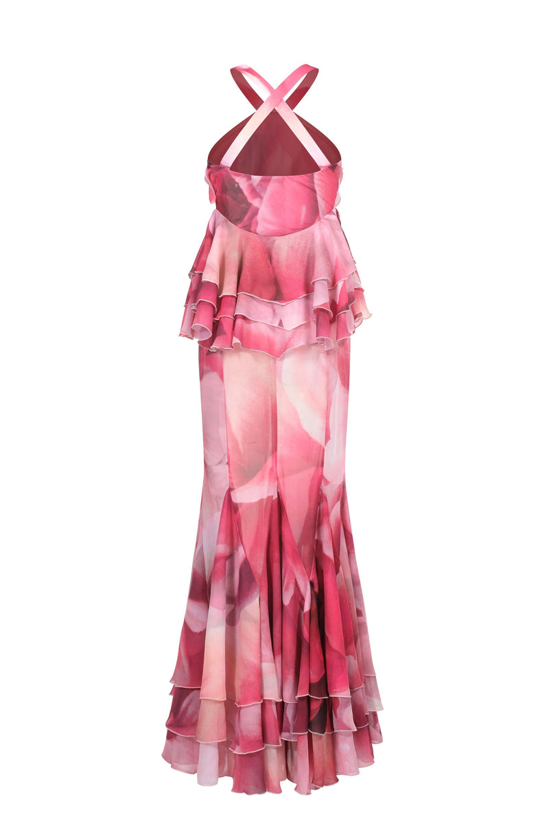 Robe Longue À Volants - Imprimé Fleuri