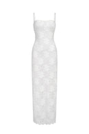 Robe Longue En Sequins Et Dentelle - Blanc