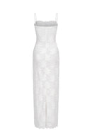 Robe Longue En Sequins Et Dentelle - Blanc