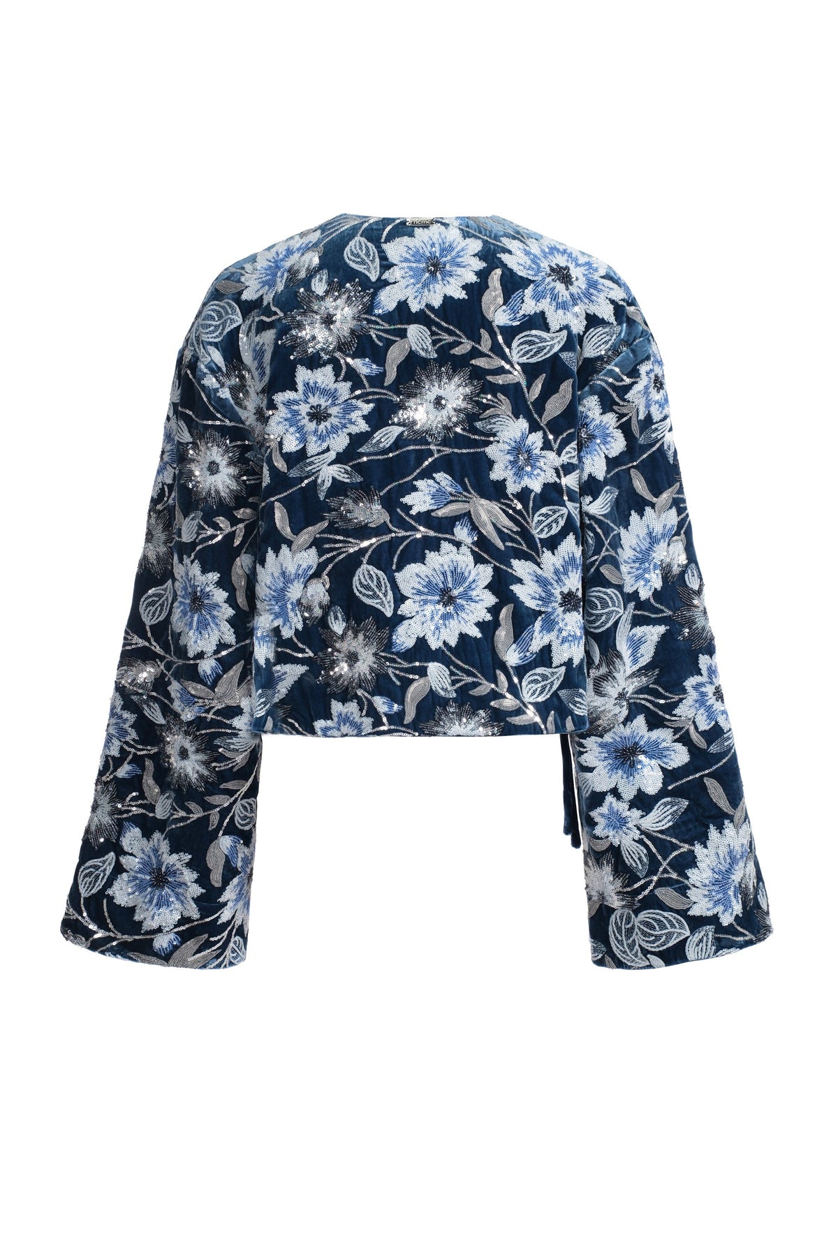 Chaqueta Corta de Terciopelo Bordado - Azul