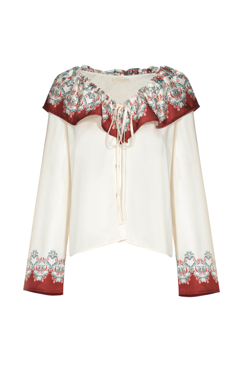 Printed Wide Collar Shirt - Vintage Flower