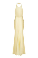 Long Satin Dress With Chiffon Stole - Yellow