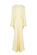 Long Satin Dress With Chiffon Stole - Yellow
