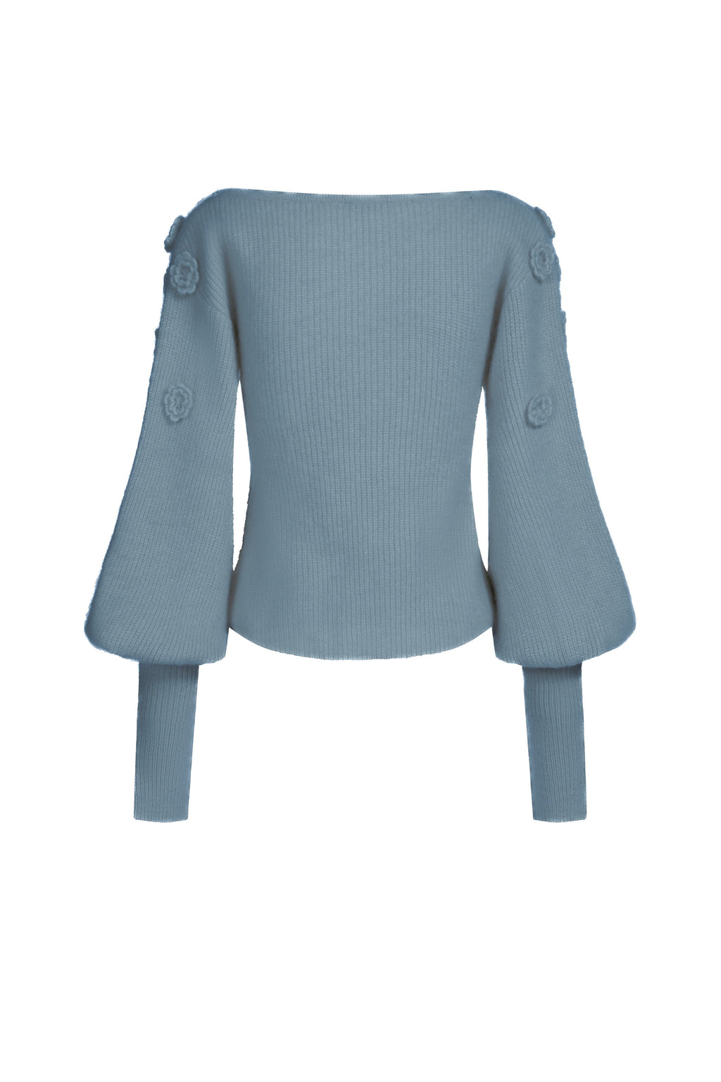 Maglione con scollo a V in mohair e lana con fiori - Blu