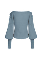 Maglione con scollo a V in mohair e lana con fiori - Blu