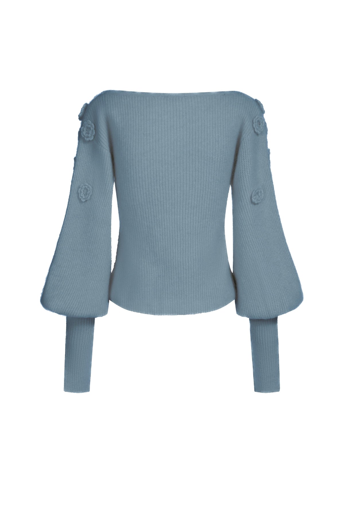 Maglione con scollo a V in mohair e lana con fiori - Blu